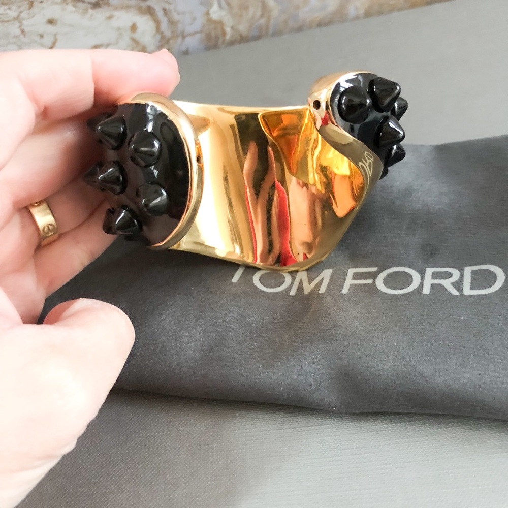 Tom Ford Enamel Gold Black Spike Cuff Bangle - Picture 7 of 8